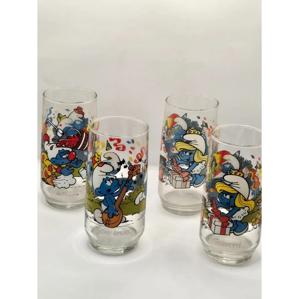 Vintage 1983 Set of 4 Smurf Collector Glasses Papa Smurf Smurfette